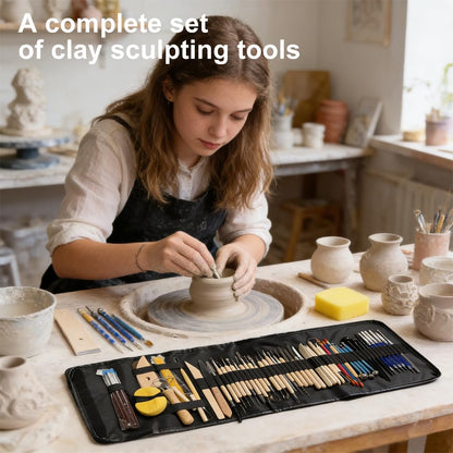 61 PCS Complete Clay Sculpting Tools Kit: All-in-One Pottery Tools with Stainless Steel & Wooden Handles for Modeling Polymer, Ceramic, Air Dry Clay - for Beginners & Artists