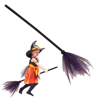 Purple Witch Broom Set, Plastic Broom Props for Kids, Halloween Costume Decor & Show, Cosplay & Party Accessory