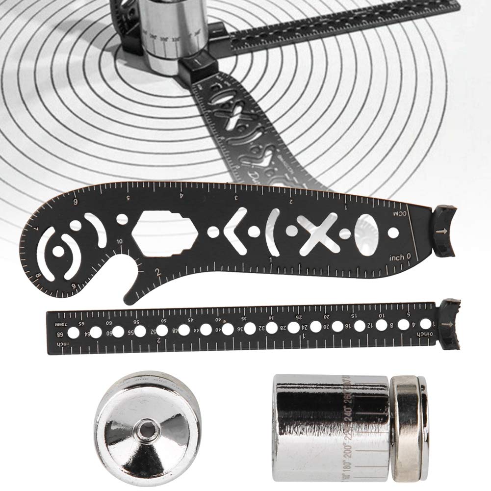 HilBeliFU 17mm Versatile Drawing Ruler Tool Kit, Iron Multifunctional Drawing Ruler, Innovative Magnetic Compass Rulers for Designers, Artists, Periodical Enthusiasts, Black