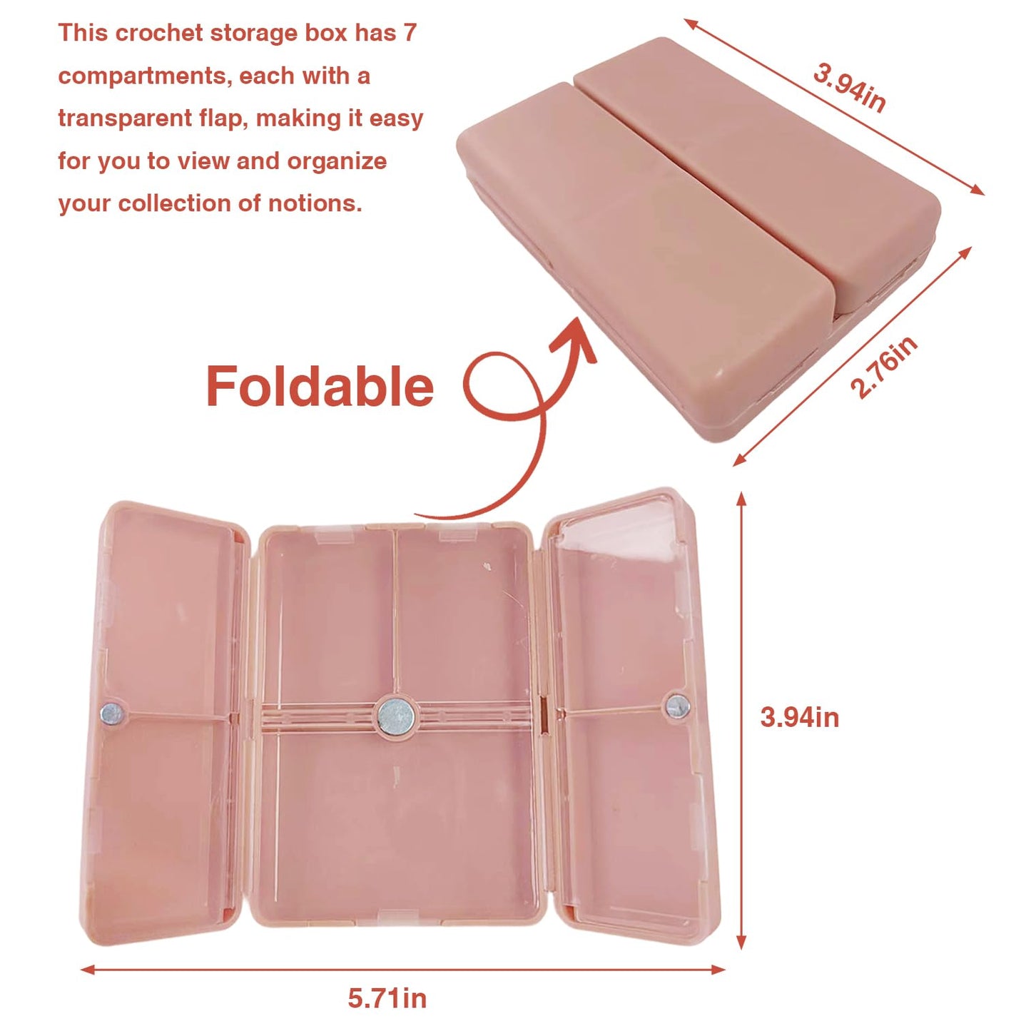 Knitting Crochet Notions Case Foldable Magnetic Storage Organizer with 7 Compartments Portable Notion Organizer for Crochet Hooks Stitch Markers Knitting Accessories and Small Craft Supplies
