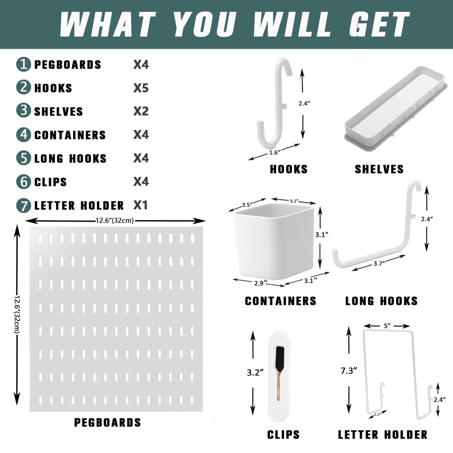 RIVTUN Wall-Mounted Pegboard Kit, 25.2" x 25.2" Organizer Panel – Large, Cost-Effective & Nail-Free Installation White