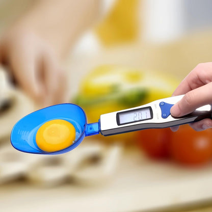 Yoidesu Digital Kitchen Scale, Electronic Gram Measuring Spoon, 500g/0.1g Blue Cute Digital Weight Scale Spoon with 3 Measuring Spoons for Portioning Milk, Tea, Flour, Spices, Medicine