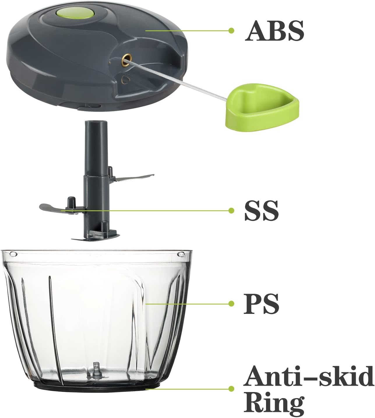 Food Chopper Vegetable Cutter - Cambom Hand String Chopper for Onions, Fruits, and Nuts, BPA Free Material (Gray)