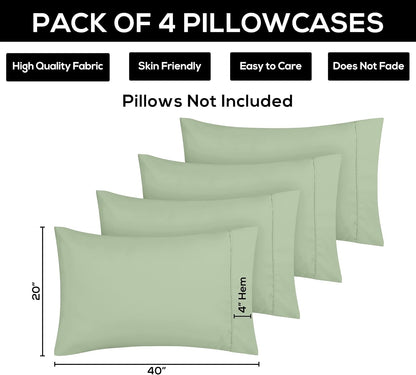 Utopia Bedding King Pillow Cases | 4 Pack - Soft Brushed Microfiber - Fade Resistant 20 x 40 Inches (Sage)