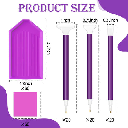 Affrolling 180 Pcs 5d Diamond Art Painting Tools and Accessories Kits Include Drill Pens with 3 Drill Sizes, Plastic Diamond Trays, Glue Clay, Rhinestone Art Painting DIY Accessories(Purple)