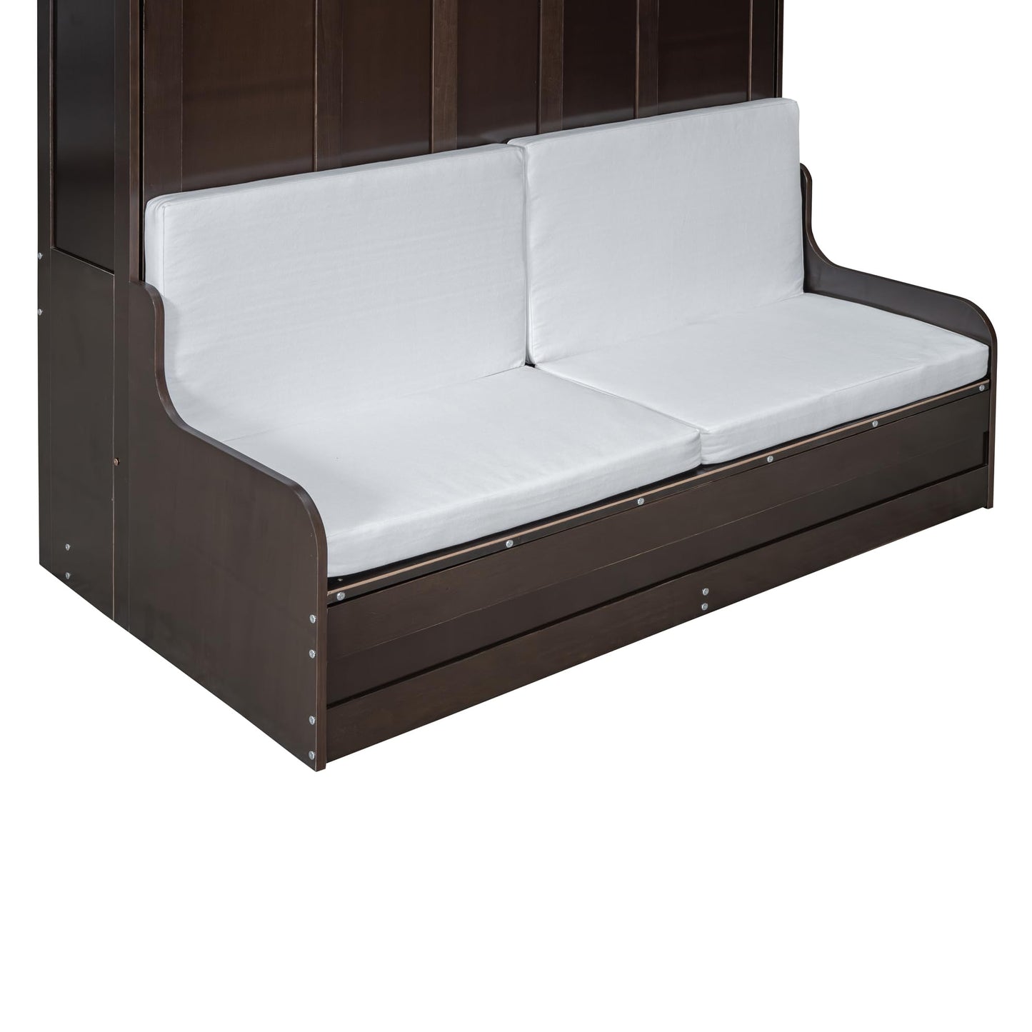 Merax Queen Size Murphy Bed Frame, Modern Wall Bed Can Be Folded into Cabinet, Chair with Cushion, Espresso