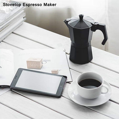 Stovetop Espresso Maker, Classic 6-Cup Capacity Aluminum Coffee Machine Moka Pot for Office Home Use, Black
