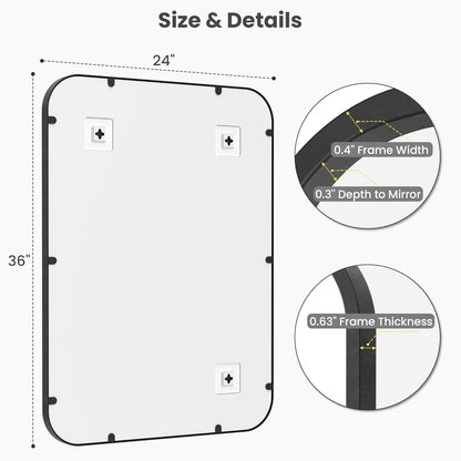Regine Switzerland Matte Black Bathroom Vanity Mirrors - 24x36 Inch Flush Mount Deep Set Design | HD Shatterproof Glass