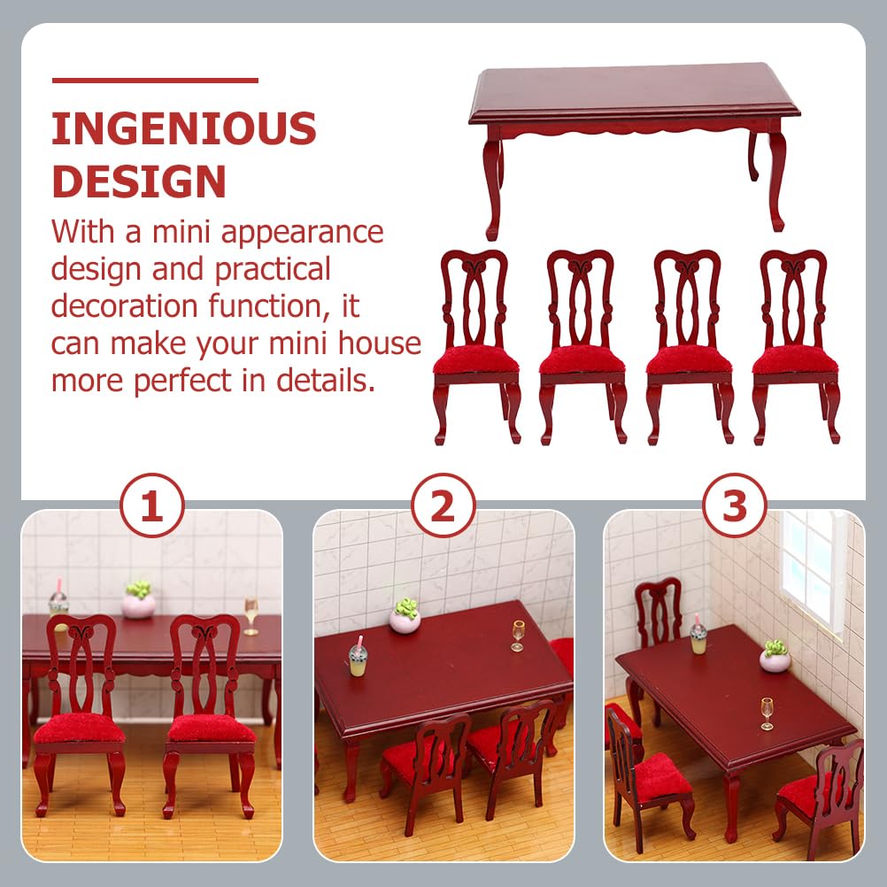 NUOBESTY 5-piece Miniature Tables and Chairs Set 1/12 Scale Dollhouse Dining Room Furniture for Decoration