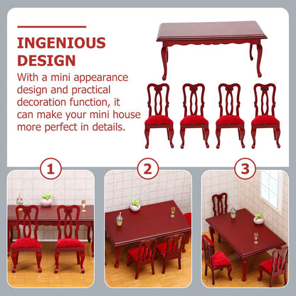 NUOBESTY 5-piece Miniature Tables and Chairs Set 1/12 Scale Dollhouse Dining Room Furniture for Decoration