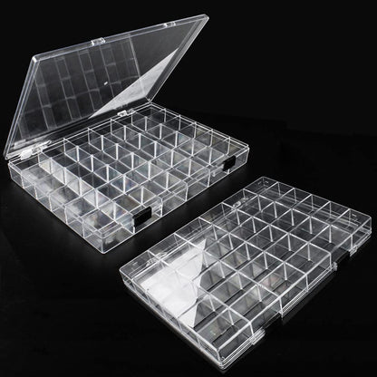 Chemlliy 36 Grids Clear Plastic Organizer Box, Craft Storage Container for Beads Organizer, Art DIY, Crafts Jewelry Storage, Fishing Tackles, Rock Collection, 2 Pack