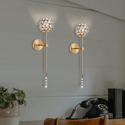 Crystal Candle Sconces for Wall Decorative Long Candle Holder Sconce Wall Art Home Decor for Bedroom Living Dining Room, Set of 2-Gold