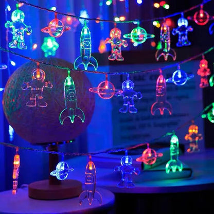 20 Fielegen LED Children's Room LED String Light Astronaut Spaceship Rocket Outer Space Room Decor Holiday Party Lights