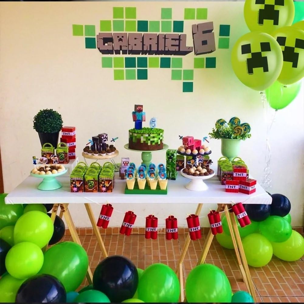 Multicolor Latex Minecraft Balloons (12") 8 Count - Vibrant & Durable Material for Gamers' Epic Party Celebrations
