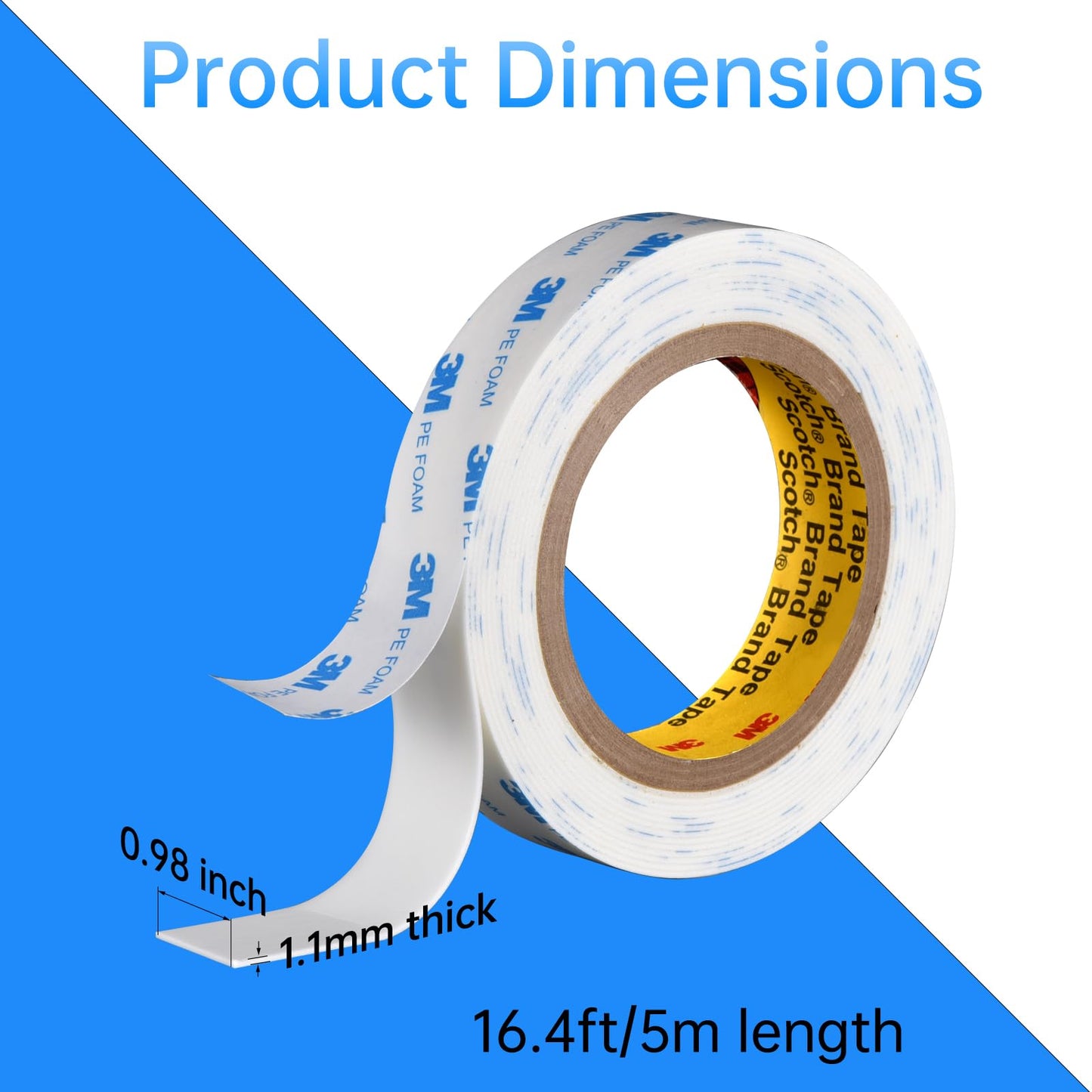 Double Sided Foam Tape Heavy Duty 1 inch x16.5Ft | PE Strong Adhesive Tape | Vibration Resistant | for Indoor/Outdoor Paint Wall Mounting Picture Hanging Poster | Damage-Free (1in/25mm x16.5Ft)