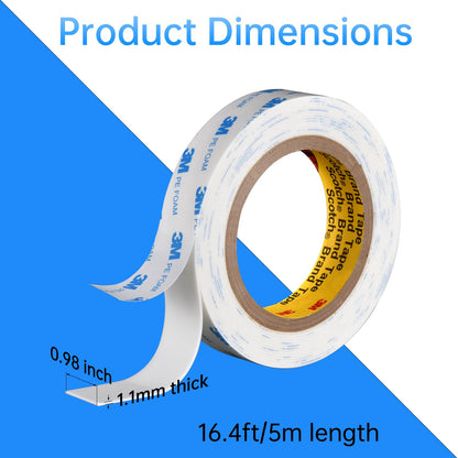 Double Sided Foam Tape Heavy Duty 1 inch x16.5Ft | PE Strong Adhesive Tape | Vibration Resistant | for Indoor/Outdoor Paint Wall Mounting Picture Hanging Poster | Damage-Free (1in/25mm x16.5Ft)