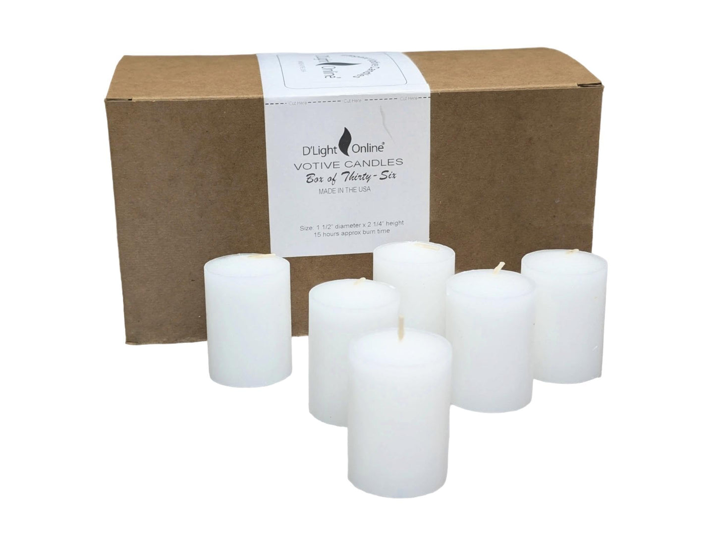 D'light Online 15 Hour Unscented White Emergency and Events Bulk Votive Candles for Wedding Votives, Luminary Candles, Restaurants, Churches, Bars, Parties, Spa and Decor (Set of 36 - White, 15 Hour)