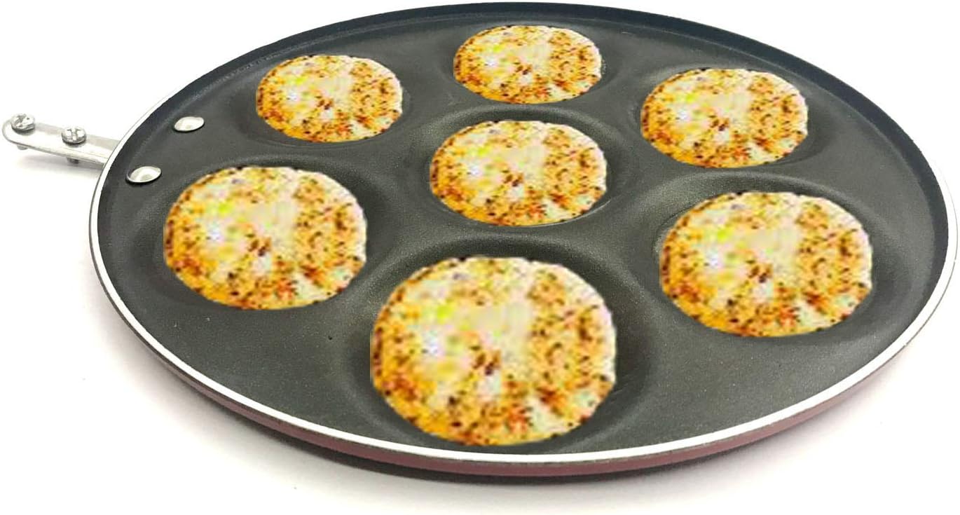 Non-Stick Mini Uttapam Pan, 7 Unique Mini Pancake Griddle, Pancake Maker, Tawa for Multi-Snacks (275mm)