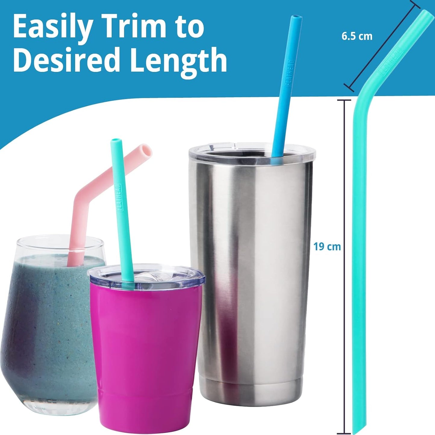 8 Reusable Silicone Smoothie Straws and Cleaning Brush, 30oz - 20oz Tumblers Compatible, Dishwasher Safe