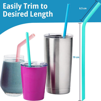 8 Reusable Silicone Smoothie Straws and Cleaning Brush, 30oz - 20oz Tumblers Compatible, Dishwasher Safe
