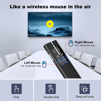 Norwii N99 Air Mouse Presentation Clicker with Pointer, Rechargeable Clicker for PowerPoint presentations, PowerPoint Clicker, Presentation Remote, Wireless Presenter, Handle Mouse - Black