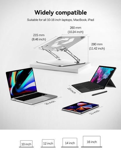 ivoler Adjustable Laptop Stand with 360° Rotating Base, Ergonomic Laptop Stand for Desk, Foldable & Portable Laptop Riser, for Collaborative Work, Fit MacBook Laptops up to 16 inches Silver