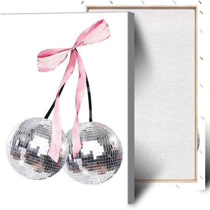 Generic 8x12in Vintage Disco Bow Posters White Cherry Canvas Wall Art Funky Coquette Pink Bow Preppy Aesthetic Prints