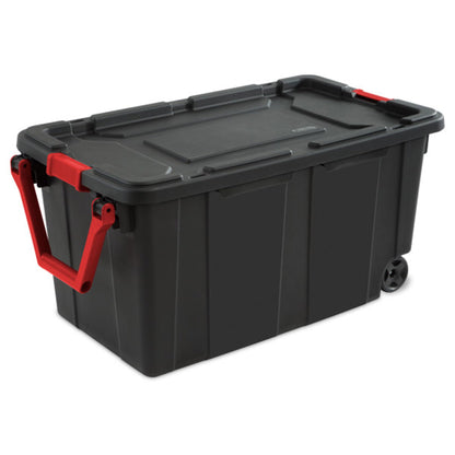 Sterilite 4-Pack Industrial Tote, Heavy-Duty Storage Bins w/Lids and Wheels, 40 Gallon - Stackable Organizing Containers for Home, Garage, Office, and Basement