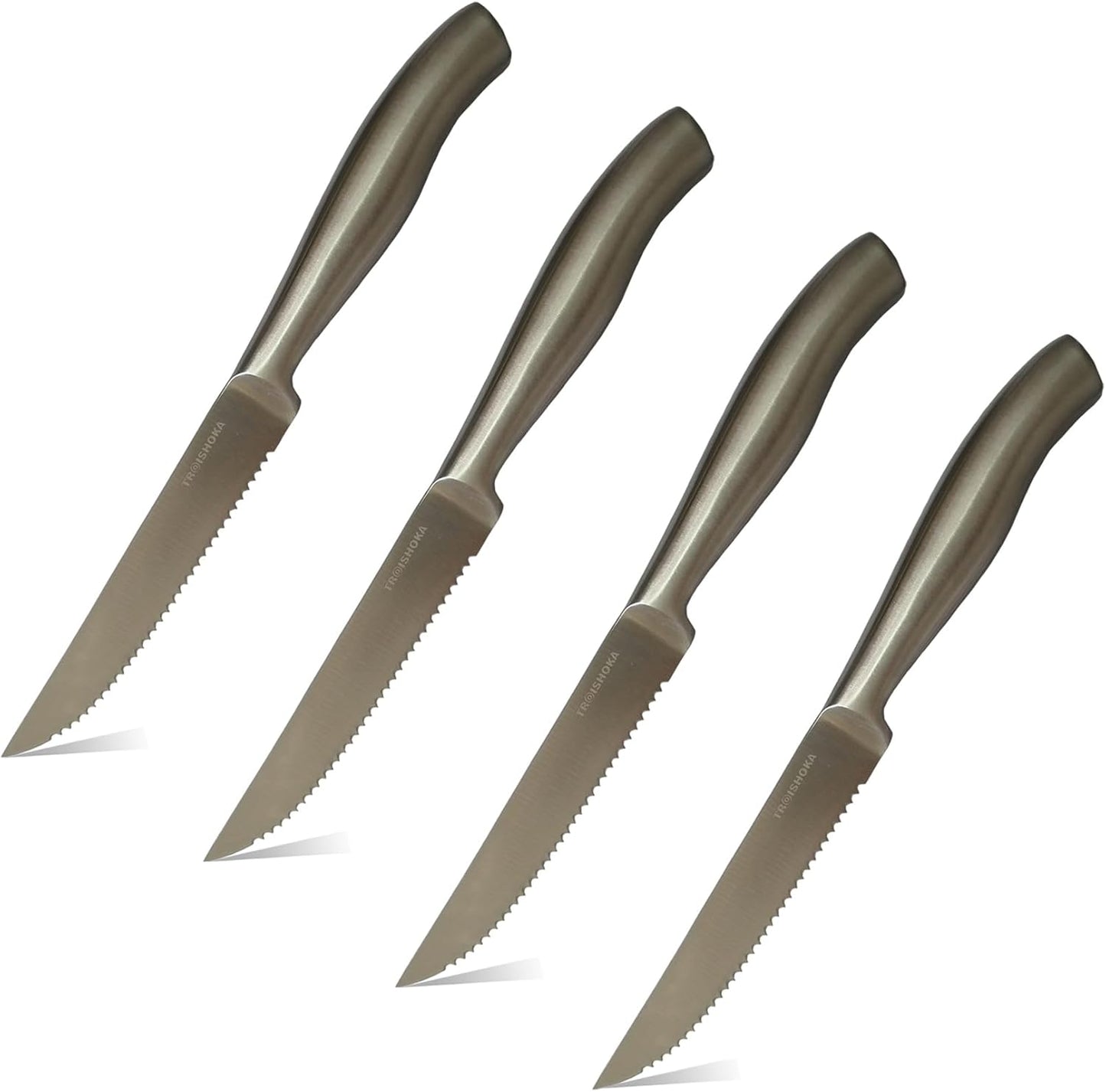 Steak Knives, Razor-Sharp Steak Knives Set of 4, Stainless Steel Serrated Steak Knife, Silver Kitchen Steak Knife Set,