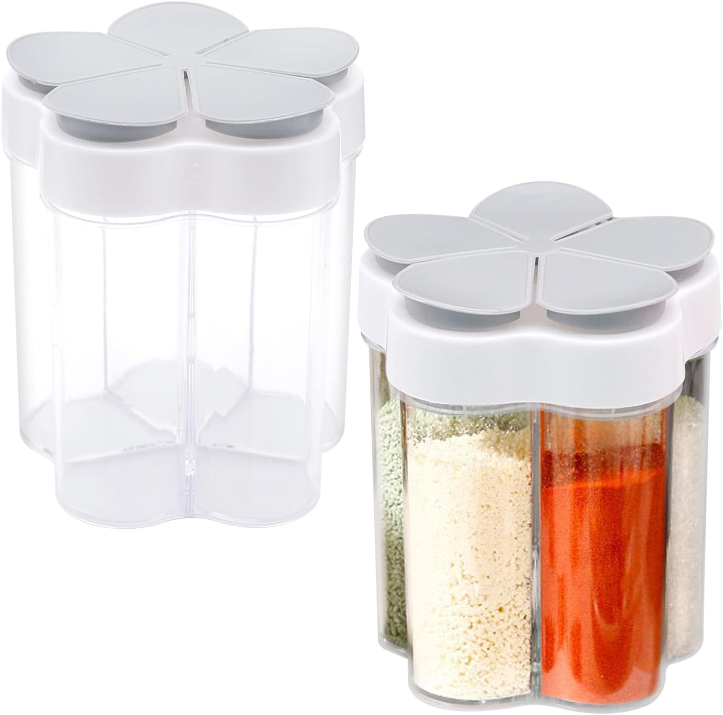 2 PCS Travel Spice Containers 5 in 1 Camping Seasoning Jars, Clear Plastic Condiment Bottle for BBQ, Picnic