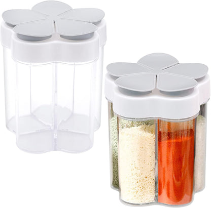 2 PCS Travel Spice Containers 5 in 1 Camping Seasoning Jars, Clear Plastic Condiment Bottle for BBQ, Picnic