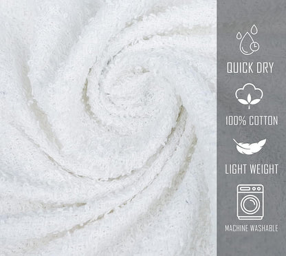 12 Pack 100% 20x40 Inches, Commercial White Cotton Bath Towels, Lightweight, Quick Drying, Grade, Gym, Salon, Spa