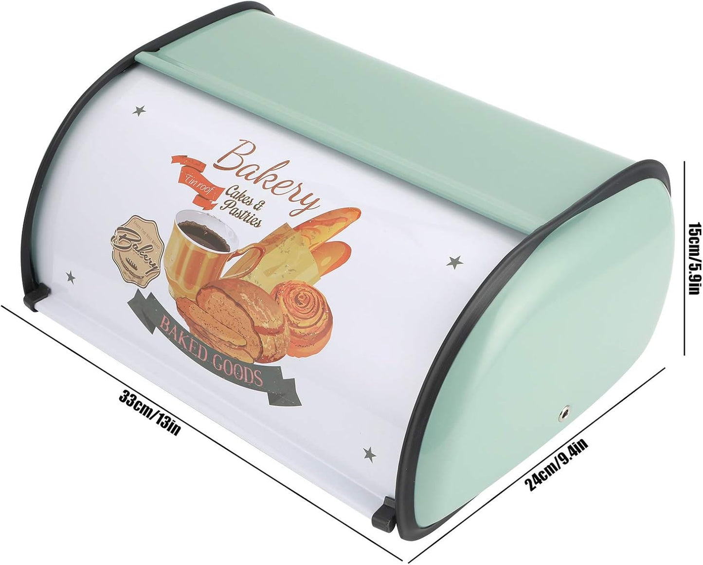 Roll Top Bread Box for Kitchen Counter, Metal Bread Bin Retro Food Storage Container, 13"x9.4"x5.9" (Green)