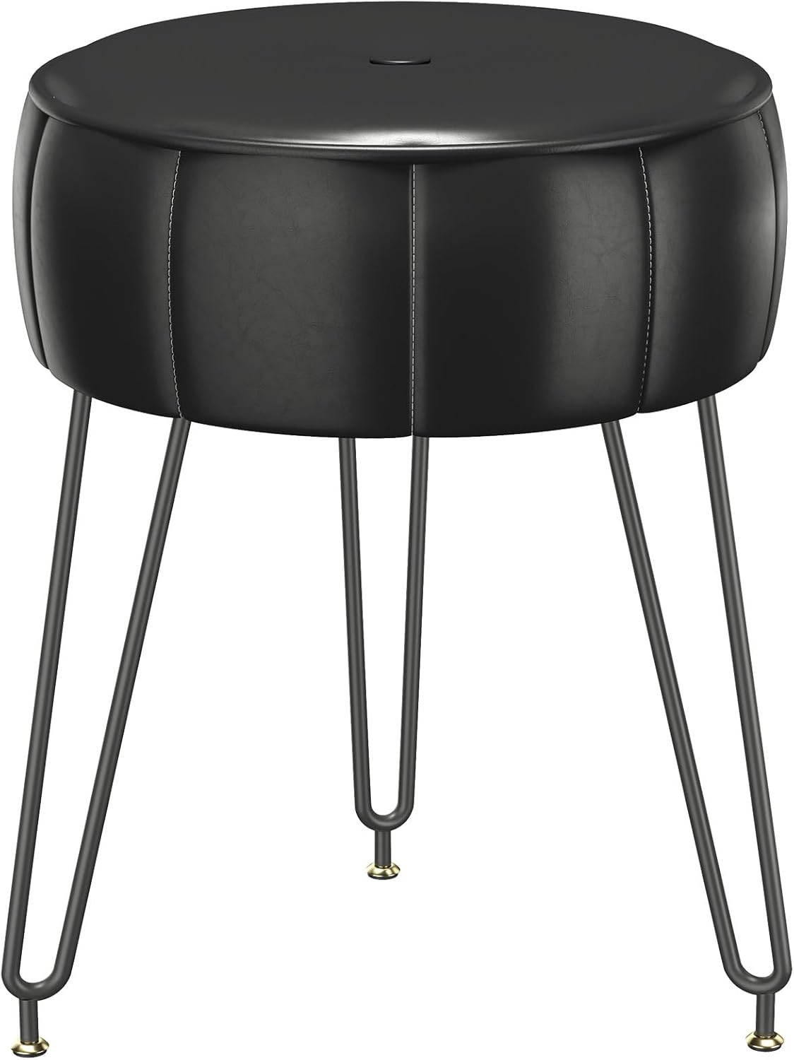 12.6" 12.6" 17.32" UHBD036B YMYNY Vanity Stool, Pumpkin Style Faux Leather Pouf, Modern Multifunctional Make-up Stool