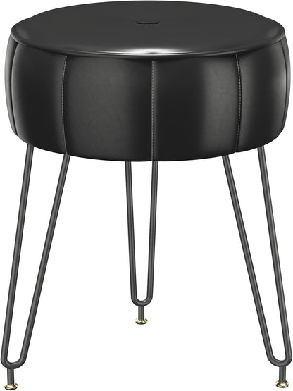 12.6" 12.6" 17.32" UHBD036B YMYNY Vanity Stool, Pumpkin Style Faux Leather Pouf, Modern Multifunctional Make-up Stool