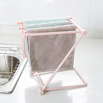 Countertop Dishcloth Drying Rack, 4 Arms Folding Holder for Kitchen Rag Storage, Vertical Stand (Light Pink)