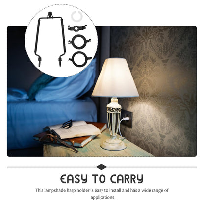 Homoyoyo Adjustable 8 Inch Lamp Shade Harp Kit for E14 E26 E27 Bases - Black Lampshade Holder Bracket Set Includes 1 Bracket 3 Light Socket Adapters Pad Rust Lampshade Adapter for Table Lamp Rectangle