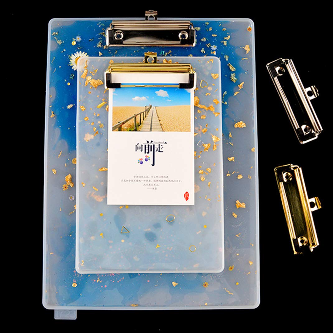 DIYBravo 2 PCS A4 A5 Clipboard Resin Molds Portfolio Drawing Board Epoxy Casting Molds with 2 Metal Accessories Letter Size File Folder Silicone Mold for DIY Sketch Board (2 molds and 2 Clips)