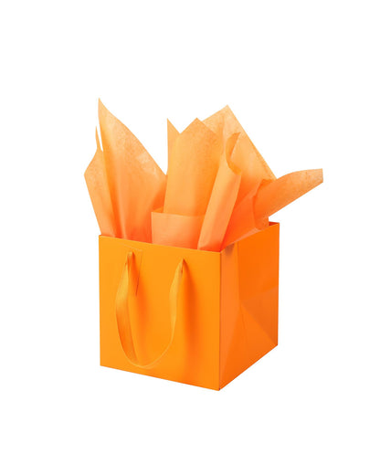 LFCXHTY 10 Pack Square Gift Bags with Tissue Paper Solid Small Orange Gift Bags with Handles for Party Favor Bag (6x6x6 In, Orange)