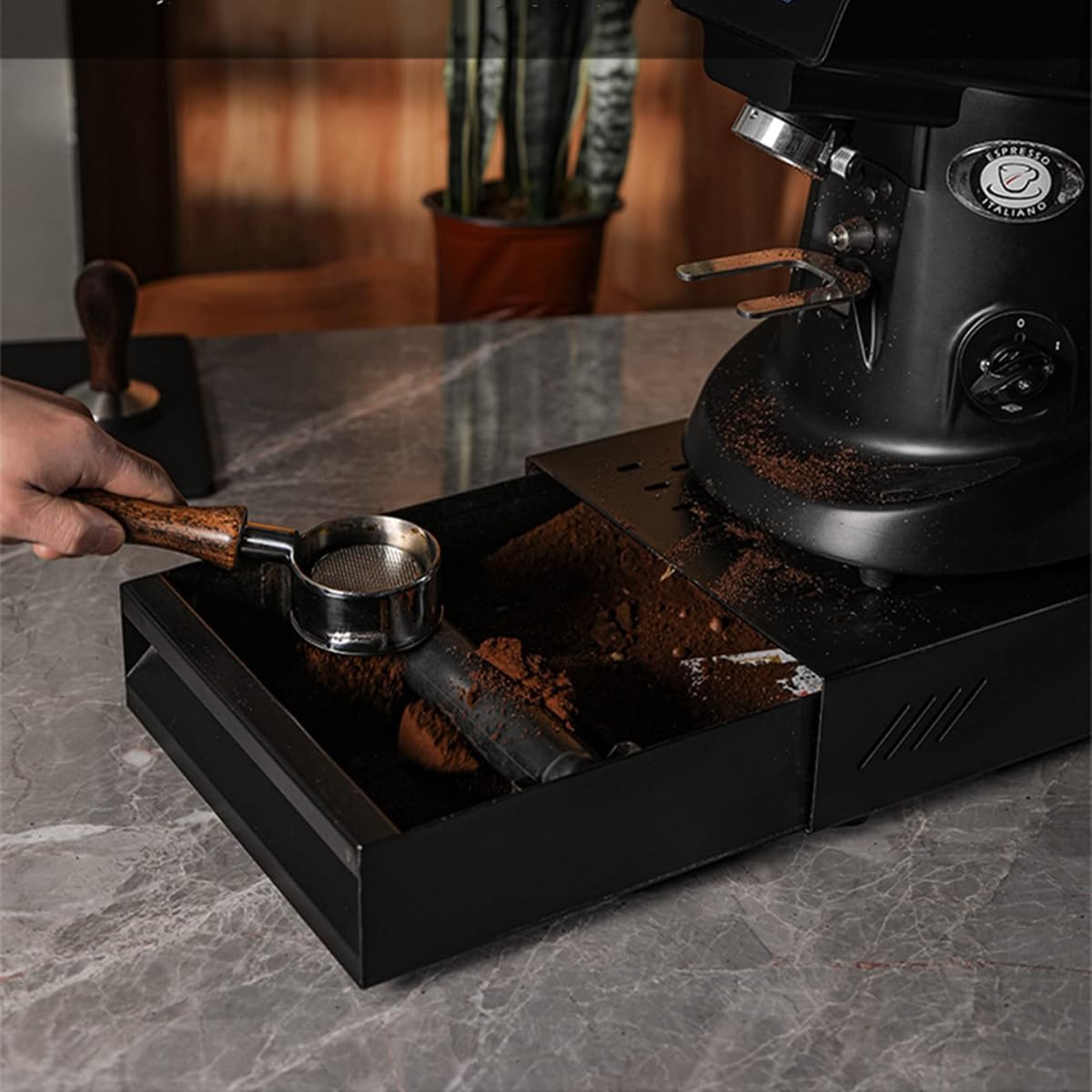 Coffee Knock Box Drawer, Stainless Steel Thickened for Discarded Coffee Grounds, 7.1 x 11 x 2 in (Black)
