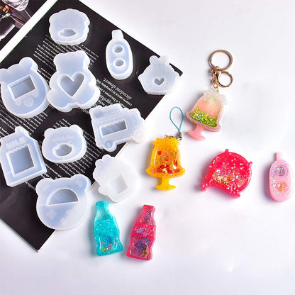 FineInno 10 Pcs Shaker Resin Molds,Jewelry Molds for Epoxy Resin, Quicksand Mold with 5 Resin Shaker Film,Pendant,Charms, Art Crfat Pendant DIY
