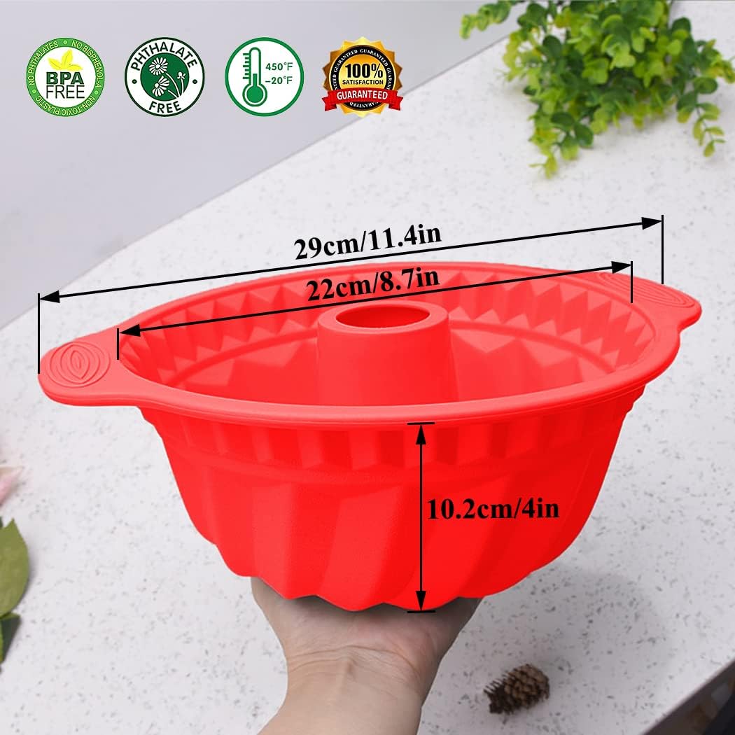 2 PCS Non-stick Fluted Silicone Cake Pans, 8.7 Inch with Sturdy Handle, Perfect Bakeware for Cake, Jello, Gelatin,