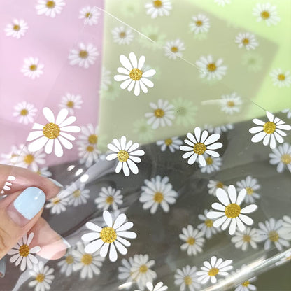 XHT 8 Pcs Daisy Jelly Vinyl, 21cmx30cm Waterproof Transluscent Glitter Flower Printed TPU Film for Pouches Keychains Jewelry Making