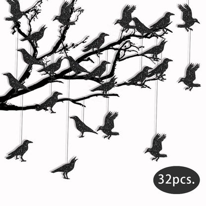 Cheerland Glitter Black Crow Garland Halloween Decorations for Gothic Gatherings Emo Party Tree Hanging Decoration Bird Raven Banner Decal Backdrop Centerpiece for Theme Birthday Party Supplies