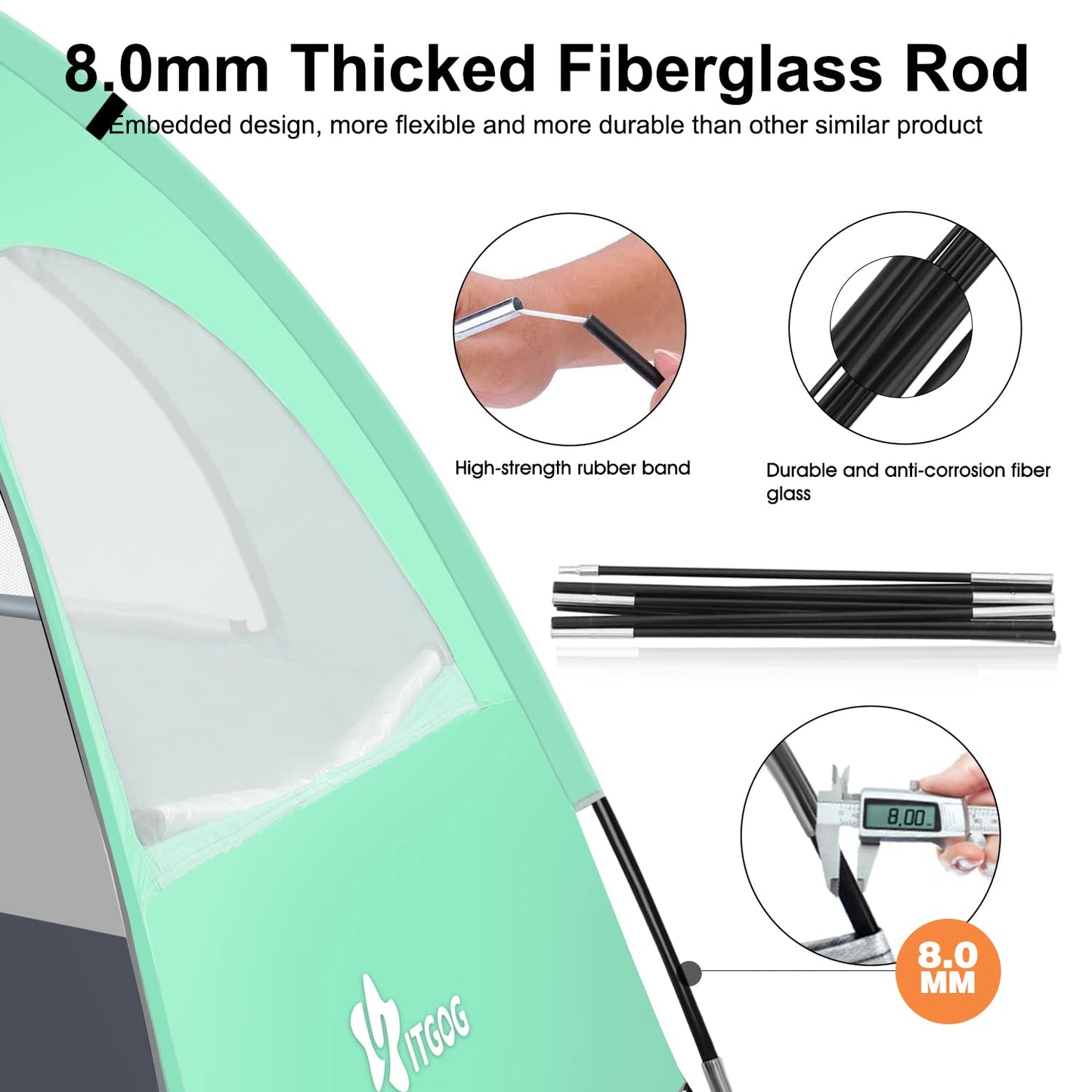 YITGOG Beach Tent Sun Shelter for 3-4 Person, Baby Beach Tent with UV Protection, 3 Mesh Roll Up Windows & 8.0mm Fiberglass, Easy Assemble (Green)