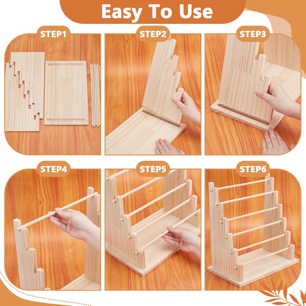 UNICRAFTALE 6-Tier Wooden Ribbons Organizer Rack Burlywood Ribbon Holder Storage Organizer Wooden Ribbons Sewing Organizer Display Shelf for Sewing Craft Gift Florist Wrapping