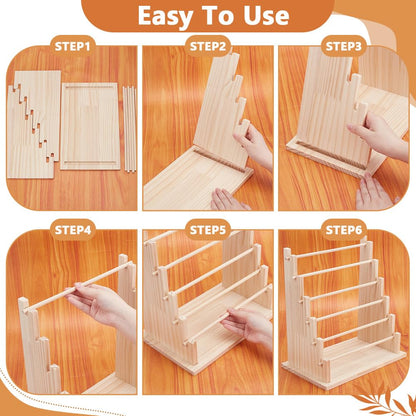 UNICRAFTALE 6-Tier Wooden Ribbons Organizer Rack Burlywood Ribbon Holder Storage Organizer Wooden Ribbons Sewing Organizer Display Shelf for Sewing Craft Gift Florist Wrapping