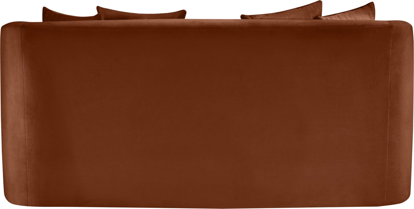Meridian Furniture 699Cognac-L Alder Collection Modern | Contemporary Loveseat with Ultra Luxe Cognac 460 GSM Velvet, Solid Wood Frame, 66" W x 36" D x 30" H, Cognac