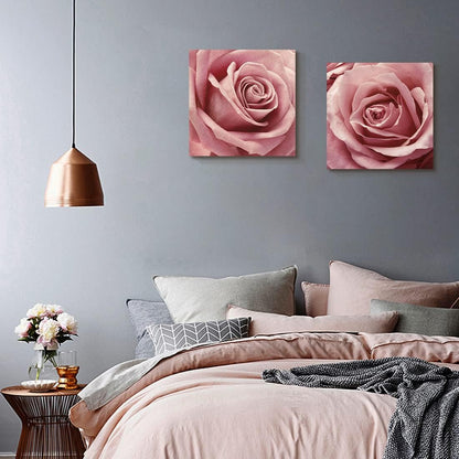 Gardenia Art Pink Rose Close Up Canvas Wall Art, 2 Piece Blush Pink Floral Paintings for Living Room or Office 12"x12"