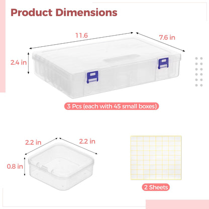yeesport 138 Pcs Plastic Bead Storage Containers, Includes 135 Small Storage Boxes and 3 Large Organizer Cases, Clear Containers with Hinged Lids for Jewelry, Crafts, Small Items, Parts